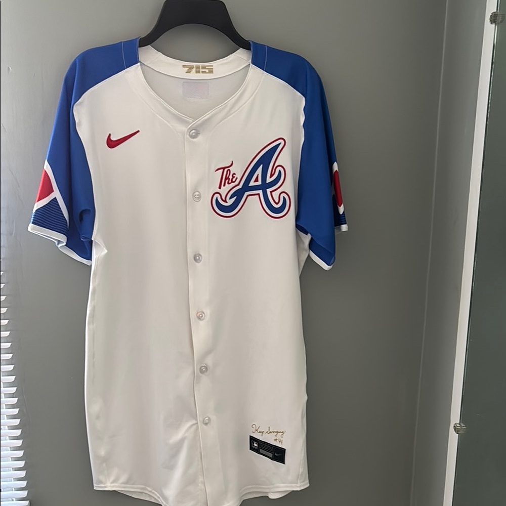 Nike White and Blue men’s braves Jersey